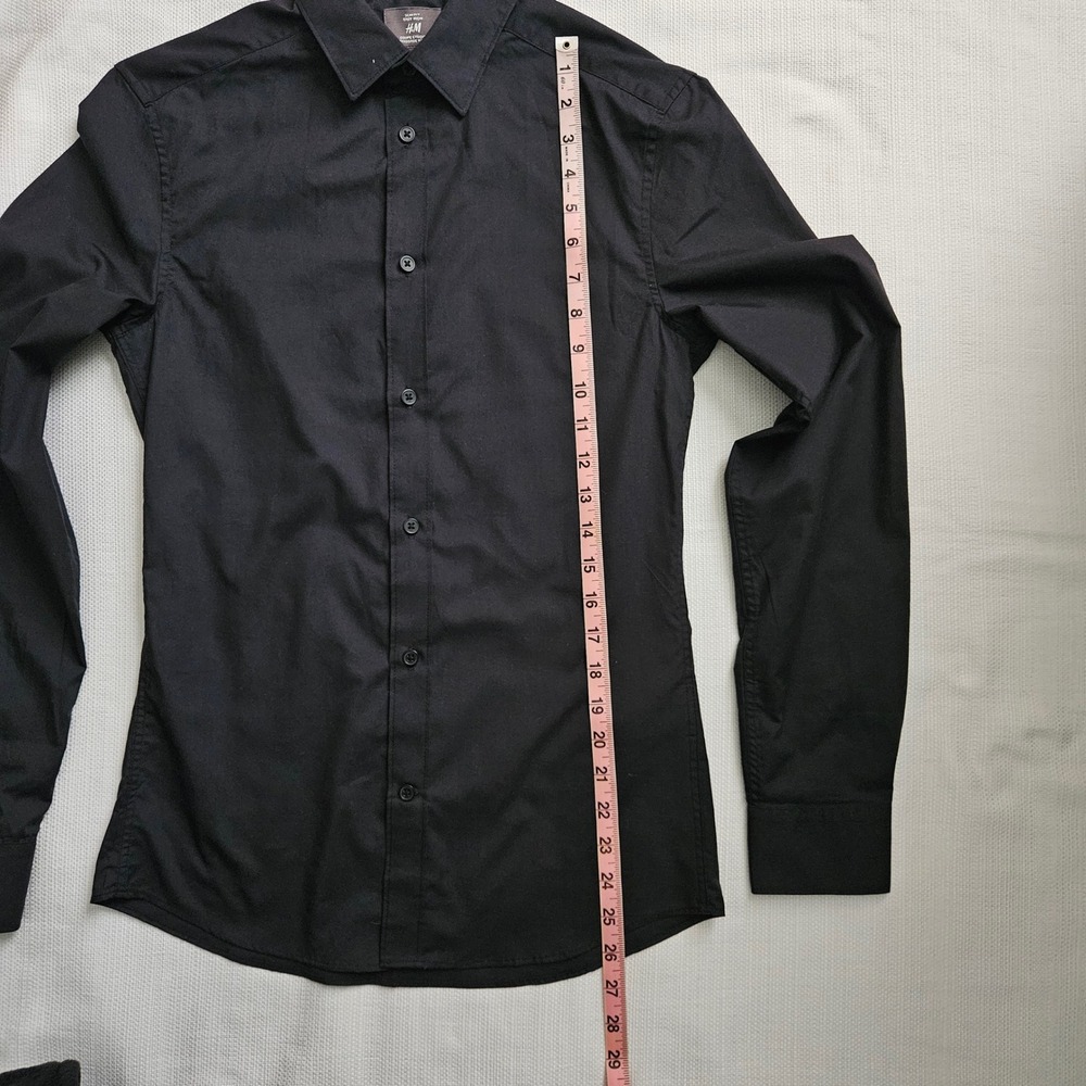 H&M Button Down Shirt Mens XS Black Slim Fit Easy Iron Basic Classic Minimalist - Picture 6 of 7